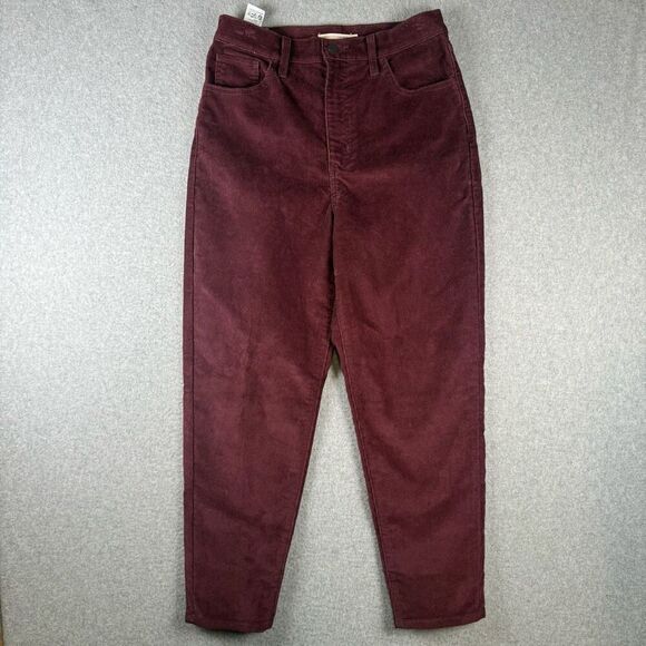 Levis Womens Size 29x27 High Waisted Mom Corduroy Pants Burgundy Water Less - Picture 1 of 10